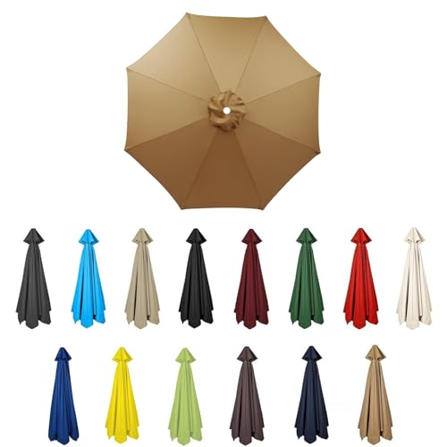 Sonnenschirm Ersatzbezug 2M/2.7M/3M 8 Rippen/6 Rippen,UV 50+ Patio Umbrella Cloth Cover Sonnenschirm Ersatz Stoff Für Garten Terrasse Hof Strand Pool Markt Tisc (3m-6Rippen,Khaki) von HonunGron