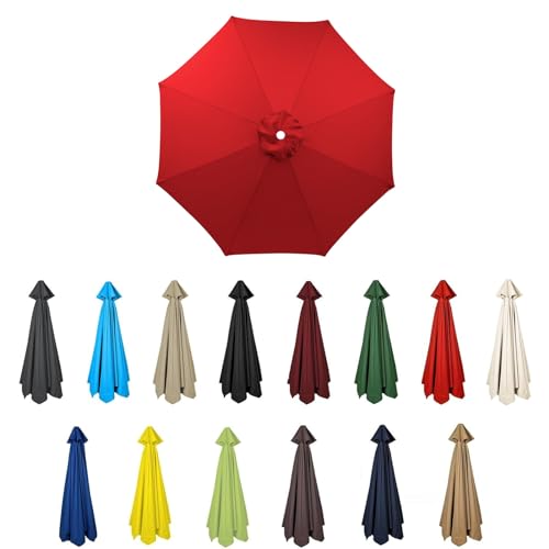 Sonnenschirm Ersatzbezug 2M/2.7M/3M 8 Rippen/6 Rippen,UV 50+ Patio Umbrella Cloth Cover Sonnenschirm Ersatz Stoff Für Garten Terrasse Hof Strand Pool Markt Tisc (3m-6Rippen,Rot) von HonunGron