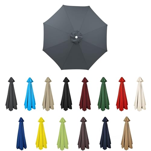 Sonnenschirm Ersatzbezug 2M/2.7M/3M 8 Rippen/6 Rippen,UV 50+ Patio Umbrella Cloth Cover Sonnenschirm Ersatz Stoff Für Garten Terrasse Hof Strand Pool Markt Tisc (3m-8Rippen,Grau) von HonunGron