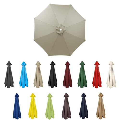 Sonnenschirm Ersatzbezug 2M/2.7M/3M 8 Rippen/6 Rippen,UV 50+ Patio Umbrella Cloth Cover Sonnenschirm Ersatz Stoff Für Garten Terrasse Hof Strand Pool Markt Tisc (3m-8Rippen,Taupe) von HonunGron