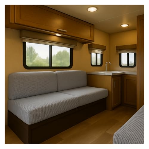Wohnwagenpolster Bezüge Jacquard – rutschfeste Wohnmobil Sitzbezüge mit 2 Gurten, Stretch Sofa Sitzkissenbezug, Schonbezug für Camper und Caravan (Hell Grau,W 50-65 cm, D 50-65 cm) von HonunGron