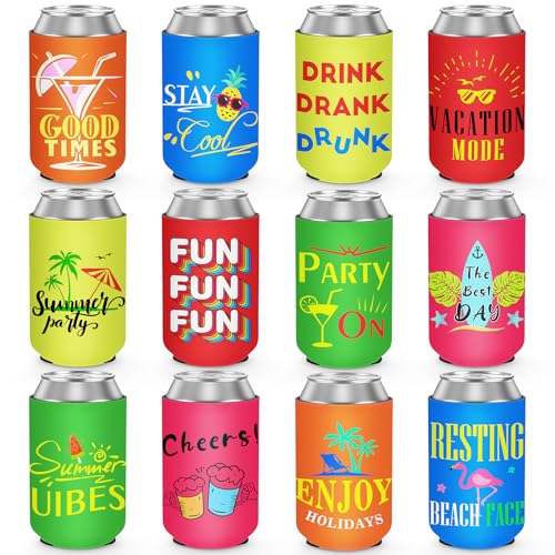 Dosenkühler mit Strandmotiven, lustige Bierdosenabdeckungen, faltbar, isoliert, Neopren, Getränkekühler für Bier, Getränke, Dosen und Flaschen, Sommer, Pool, hawaiianische Partygeschenke (12er-Pack) von HooAMI