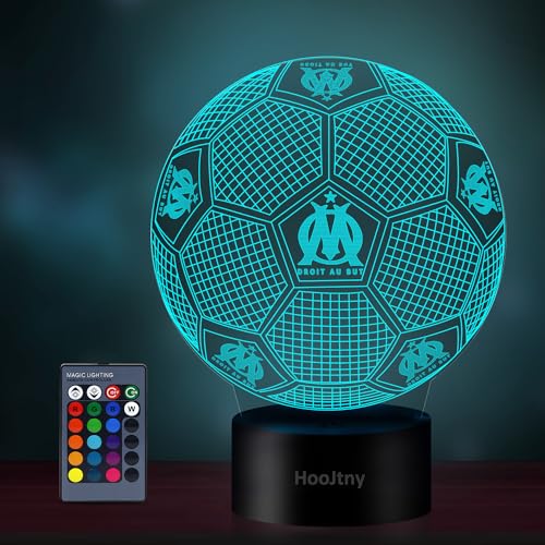 HooJtny Marseille Lampe, Marseille Fußball-Lampe 3D, 16 Farben der Beleuchtung und Fernbedienung, Geschenke für Kinder Fußballer von HooJtny