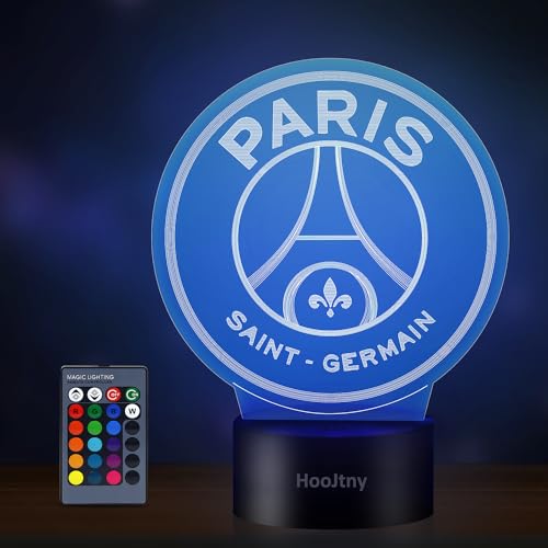 Lampe psg, Paris Fußball Nachtlicht, 3D LED Lampe psg Paris Saint Germain,16 Farben USB Wiederaufladbar, Geschenk für Kinder, Fans, Jungen, Geburtstag von HooJtny