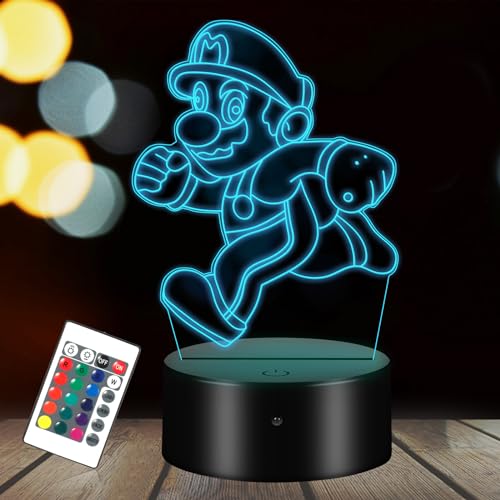 HooJtny Super mario Lampe, Super mario 3D Nachtlicht LED für Kinder, 16 Farben USB Wiederaufladbar mit Fernsteuerung, Geschenk für Kinder Jungen von HooJtny