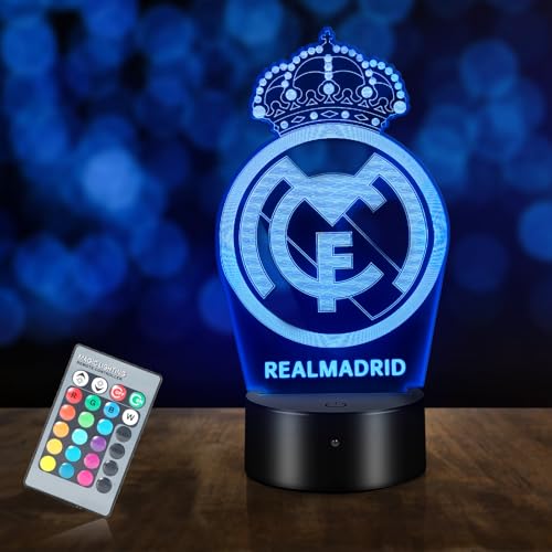 HooJtny real madrid Lampe, real madrid Fußball-Lampe 3D, 16 Farben der Beleuchtung und Fernbedienung, Geschenke für Kinder Fußballer von HooJtny