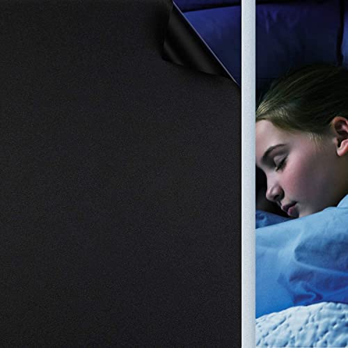 Fensterfolie Selbsthaftend Schwarz, Verdunkelungsfolie Blickdicht Sichtschutzfolie Anti-UV & Sichtschutz Fenster Klebefolie Statische Folie Dunkel für Schlafzimmer Badezimmer - Schwarz [30 x 400cm] von HooTown