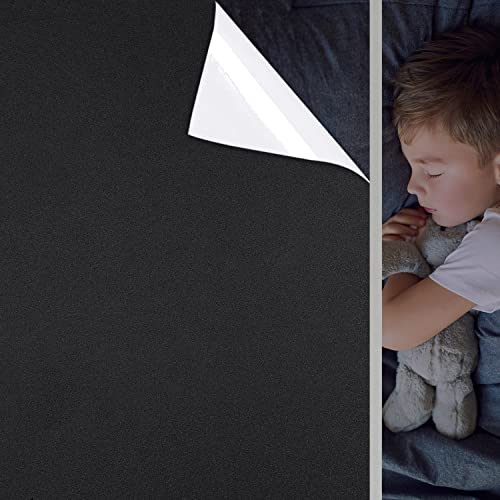 Fensterfolie Selbsthaftend Schwarz, Verdunklungsfolie für Fenster Verdunkelungsfolie Blickdicht Anti-UV Sichtschutzfolie Fenster Statische Folie für Schlafzimmer - Schwarz Aufrüsten [60x200cm] von HooTown