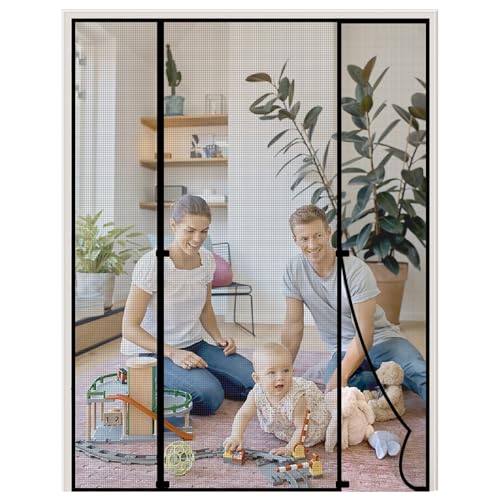 HooTown Magnet Fliegengitter Tür, 140 x 222cm Fliegengitter Doppeltür Fliegengitter Balkontür Auto Schließen Insektenschutz Balkontür Fliegenvorhang für Fenster, Balkontür, Kellertür und Terrassentür von HooTown