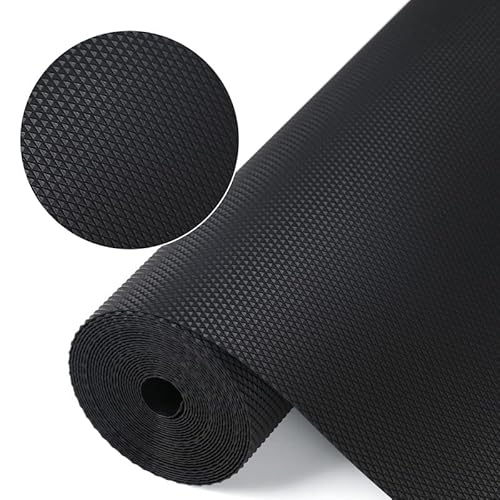 Shelf Liner Küchenschubladenmatten, Nicht klebende Eva-Kühlschrankauskleidungen mit wasserdichtem, haltbarem Kühlschranktisch Tischsets für Schrank, Schubladenauskleidung(Schwarz, 30cmx500cm) von HooTown