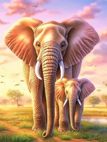 Hoobee 5D Diamond Painting DIY Set Elefant, Diamond Painting Bilder Tier, Vollbohrer Stickerei Kreuzstich Kunst Handwerk für Zuhause Wanddekoration (30×40 cm) von Hoobee