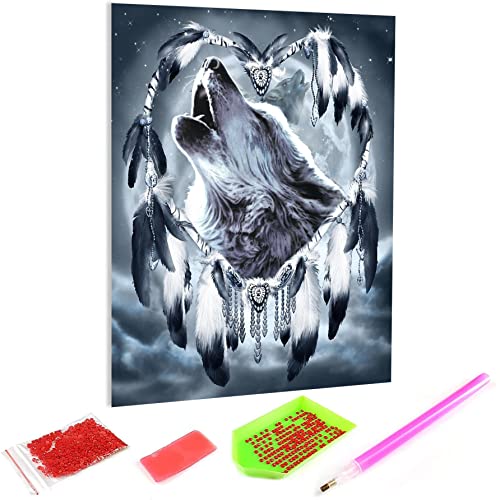 Hoobee 5D Diamond Painting DIY Set Wolf, Diamond Painting Bilder Tier, Vollbohrer Stickerei Kreuzstich Kunst Handwerk für Zuhause Wanddekoration (30×40 cm) von Hoobee