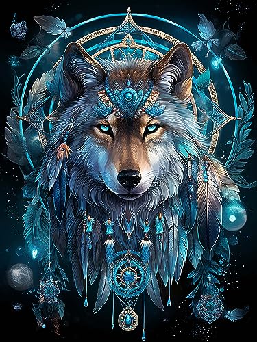 Hoobee 5D Diamond Painting Wolf, Diamond Painting Bilder Tier, Diamond Painting Erwachsene, Vollbohrer Stickerei Kreuzstich Kunst Handwerk für Zuhause Wanddekoration 30×40 cm-31 von Hoobee