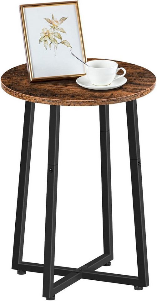 Hoobro Beistelltisch Couchtisch rund 40x55 cm (Nachttisch aus Holz und Metall, Industrie-Stil), stabil & platzsparend von Hoobro
