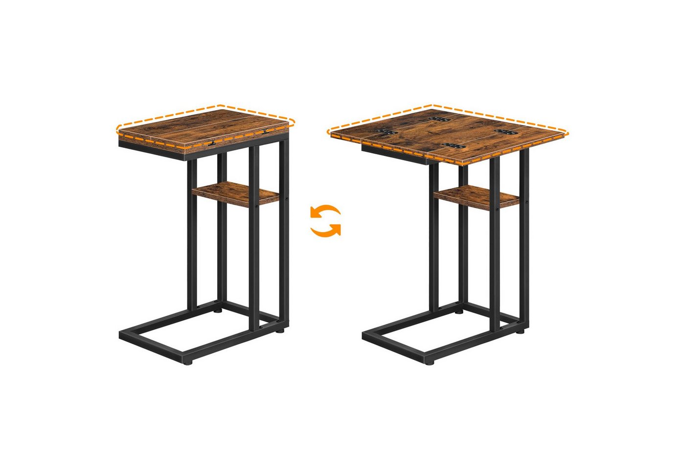 Hoobro Beistelltisch Klappbarer Sofatisch (C-Form Couchtisch, Kaffeetisch Snacktisch, mit Lagerregal), Schmaler Nachttisch für Wohnzimmer, Schlafzimmer von Hoobro