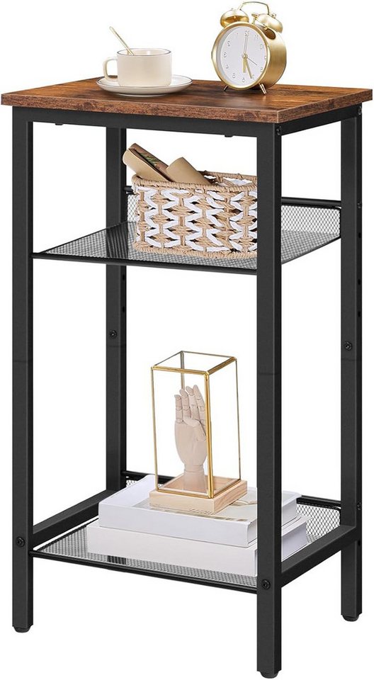 Hoobro Beistelltisch mit 2 verstellbaren Ablagen (Telefontisch, mit 2 verstellbaren Gitterablagen 38 x 28 x 74 cm), Sofatisch, Kaffeetisch, Industrie-Design von Hoobro