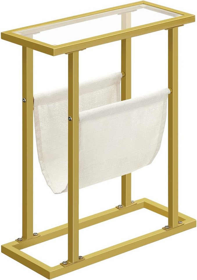 Hoobro Beistelltisch schmaler Bett-Beistelltisch (Sofa-Beistelltisch mit Zeitschriftenhalter, aus gehärtetem Glas), für Wohnzimmer von Hoobro