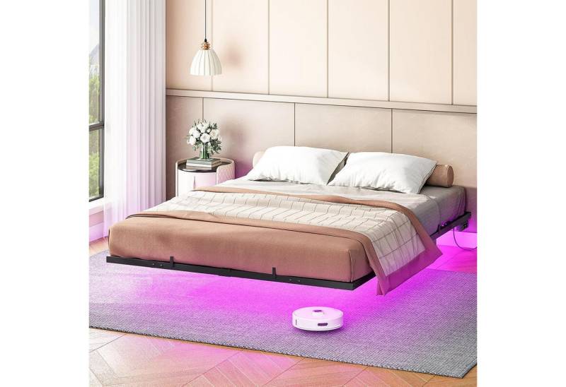 Hoobro Gästebett Metallbett, Doppelbett, Bettrahmen mit LED Beleuchtung und Ladestation Integrierte Ladestation mit 2 Steckdosen & 2 USB-Anschlüssen Hoobro Gästebett Metallbett, Doppelbett, Bettrahmen mit LED Beleuchtung und Ladestation Integrierte Ladestation mit 2 Steckdosen & 2 USB-Anschlüssen von Hoobro