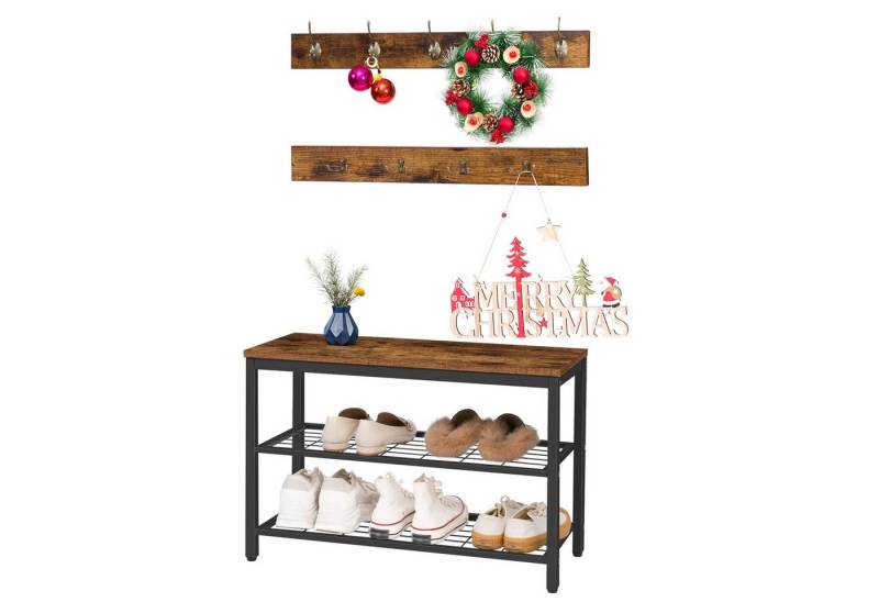 Hoobro Garderoben-Set Schuhbank mit Sitzfläche, (Wandgarderobe mit 9 Haken), für Flur, Eingangsbereich von Hoobro