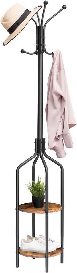 Hoobro Garderobenständer mit 2 Ablagen, (183 cm Kleiderständer im Industrie-Stil, freistehende Garderobe aus Holz und Metall), stabil & platzsparend von Hoobro