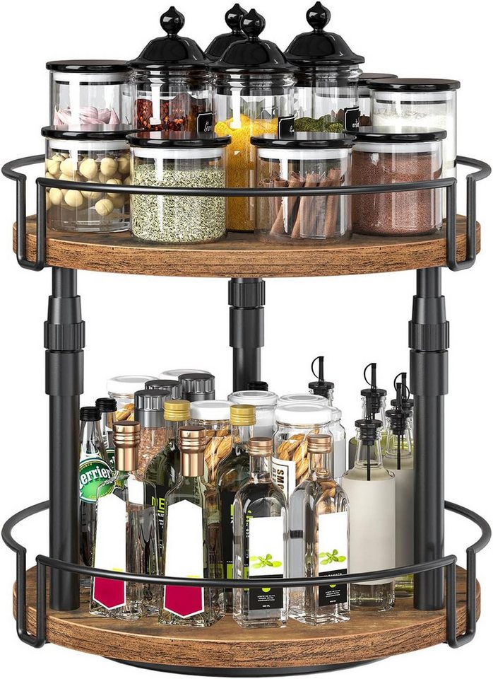 Hoobro Gewürzkarussell Küchenregal, 2-stufig höhenverstellbar, (drehbar, Gewürzständer, Küchen-Organizer), Gewürzhalter, für Küchenarbeitsplatte, Schrank, Esstisch von Hoobro