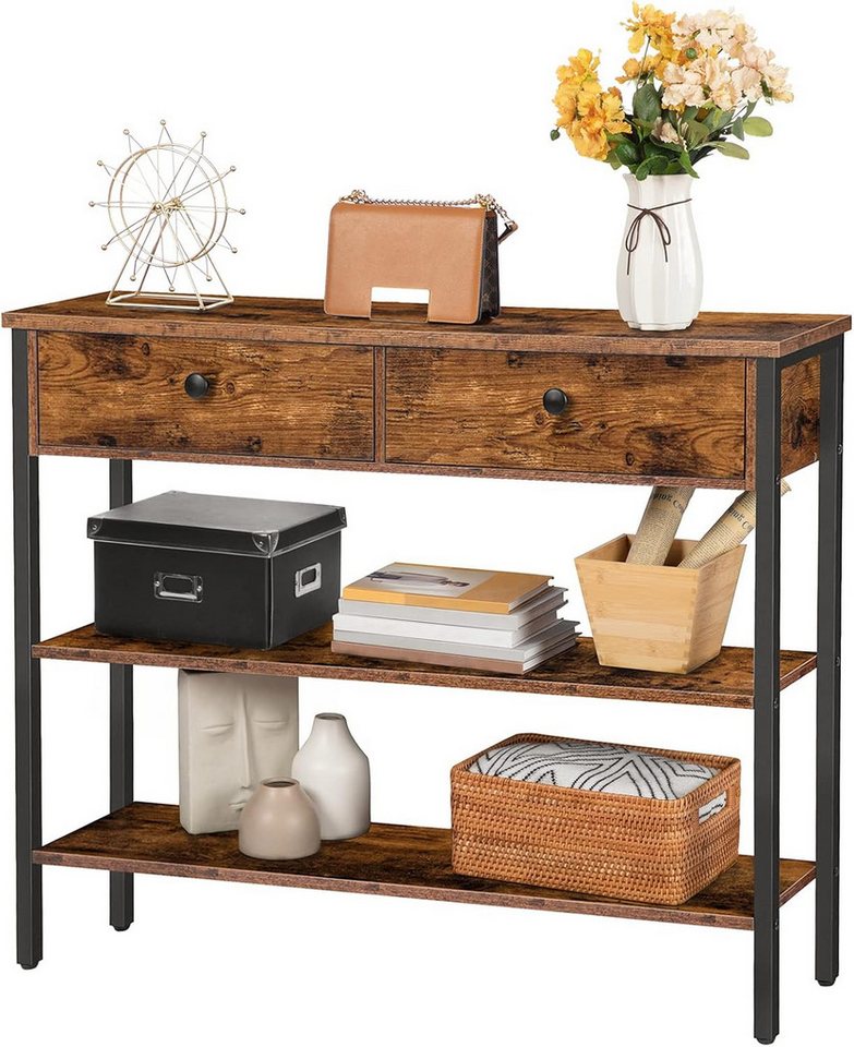 Hoobro Konsolentisch Flurtisch mit Schublade und 2-stufigen Ablagefächern (Sofatisch mit stabilem Metallgestell, 100 x 24 x 80 cm), für Eingang, Flur, Wohnzimmer von Hoobro