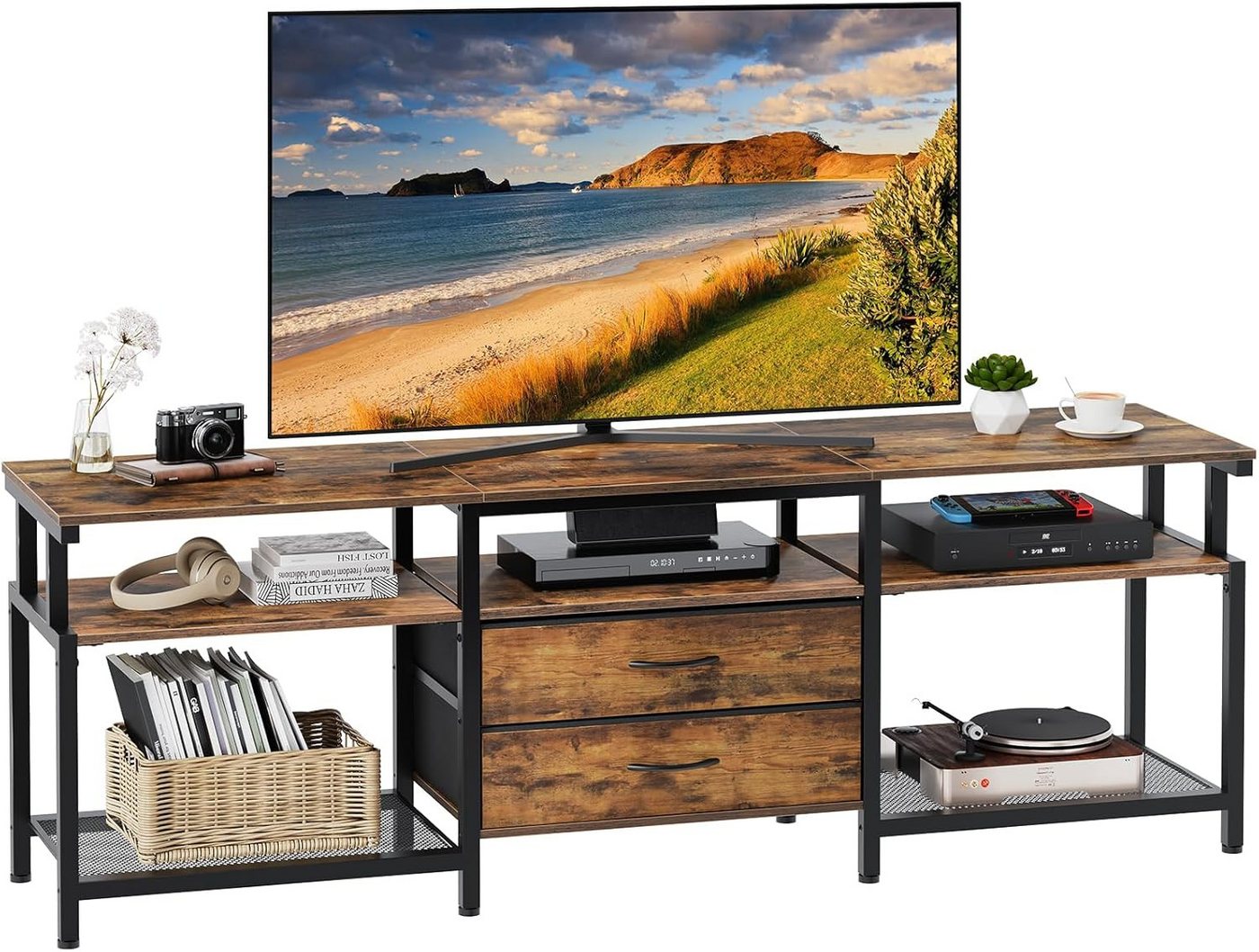 Hoobro Lowboard TV-Schrank, Sideboard, Gaming TV Board (Fernsehschrank mit Stauraum, 2 Vliesstoff-Schubladen), für Fernseher bis zu 75 Zoll von Hoobro