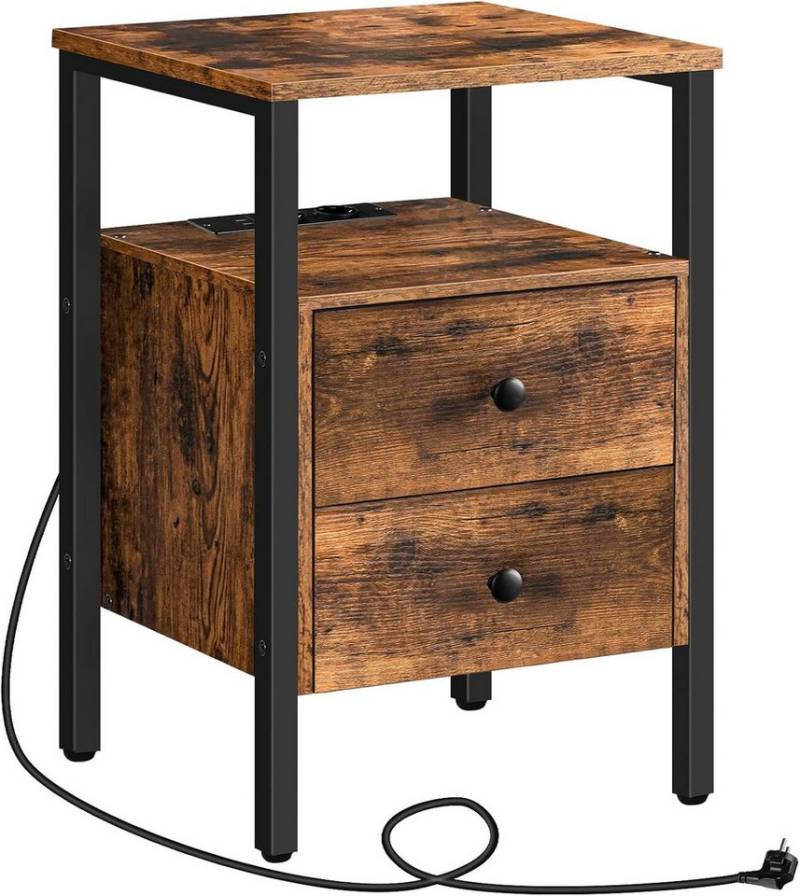 Hoobro Nachttisch Beistelltisch mit Ladestation (Sofatisch mit 2 Schubladen, Couchtisch mit USB-Anschlüssen), für Wohnzimmer, Schlafzimmer, 40 x 40 x 61 cm von Hoobro