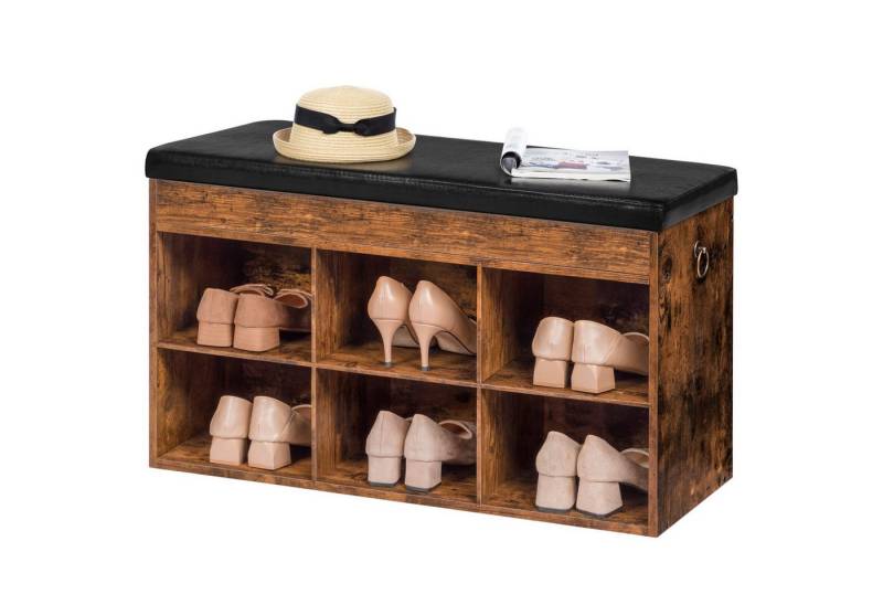 Hoobro Schuhbank gepolsterte Sitzbank (Schuhregal mit Stauraum unter der Sitzfläche, Schuhschrank mit 6 offene Fächern), bis 135 kg belastbar, für Eingang, Flur, Wohnzimmer, Schlafzimmer von Hoobro