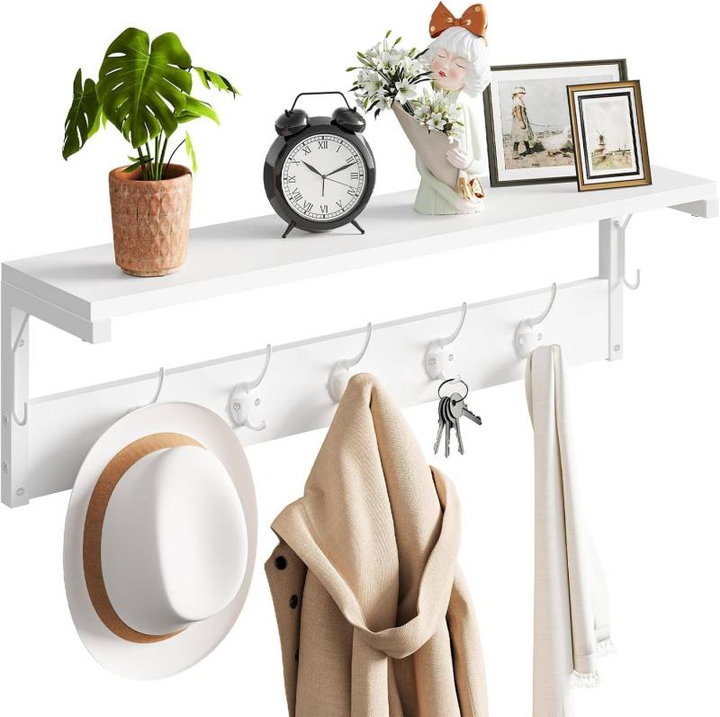 Hoobro Wandgarderobe Wandregal mit 7 Haken und Ablage (Hängeregal mit Garderobenleisten, Wandmontage), für Flur, Wohnzimmer, Küche von Hoobro