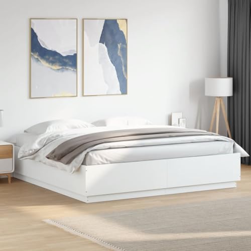 Hoodmeel Bett 180x200 Bettgestell mit LED-Beleuchtung & Lattenrost Holzbett 180x200 mit lattenrost Jugendbett Doppelbett-Wei?-180 x 200 cm von Hoodmeel