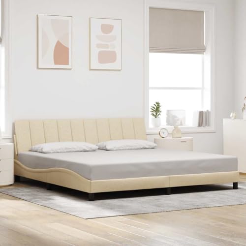 Hoodmeel Bett 200x200 mit lattenrost und Kopfteil Polsterbett 200x200 Bettgestell Doppelbett Bettrahmen mit Kopfteil-Creme-200 x 200 cm von Hoodmeel