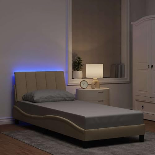 Hoodmeel Bett 80x200 mit lattenrost und Kopfteil Polsterbett 80x200 Bettgestell Doppelbett Bettrahmen mit Kopfteil-Creme-80 x 200 cm von Hoodmeel