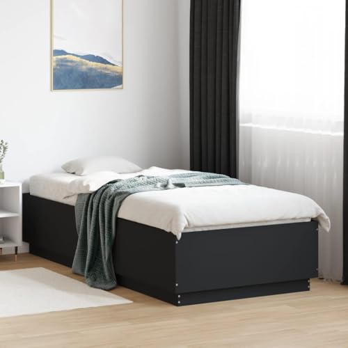 Hoodmeel Bett 90 x 200 Bettgestell mit LED-Beleuchtung & Lattenrost Holzbett 90 x 200 mit lattenrost Jugendbett Doppelbett-Schwarz-90 x 200 cm von Hoodmeel