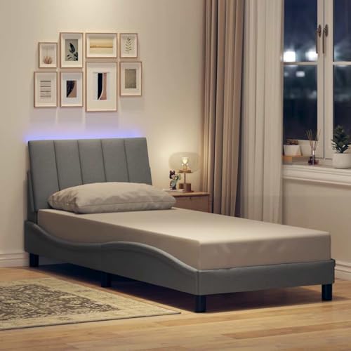 Hoodmeel Bett 90 x 200 mit lattenrost und Kopfteil Polsterbett 90 x 200 Bettgestell Doppelbett Bettrahmen mit Kopfteil-Hellgrau-90 x 200 cm von Hoodmeel