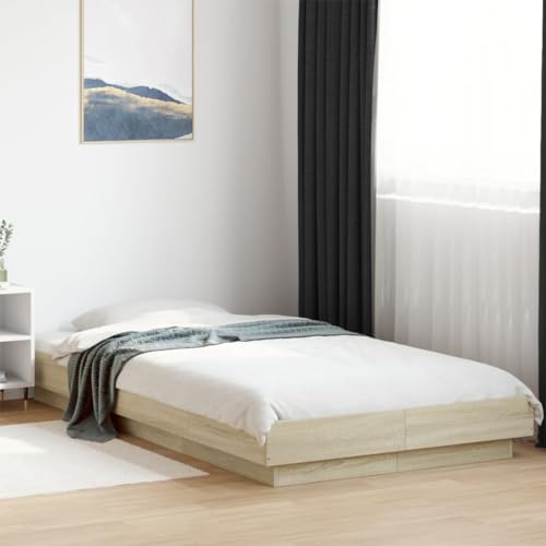 Hoodmeel Bett 90x190 Bettgestell mit LED-Beleuchtung & Lattenrost Holzbett mit LED Doppelbett Jugendbett-Sonoma Eiche-90 x 190 cm von Hoodmeel