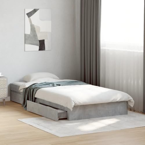 Hoodmeel Betten 90 x 200 mit Schubladen und lattenrost Holzbett mit Stauraum Bettgestell Doppelbettgestell Jugendbett -Betongrau-90 x 200 cm von Hoodmeel