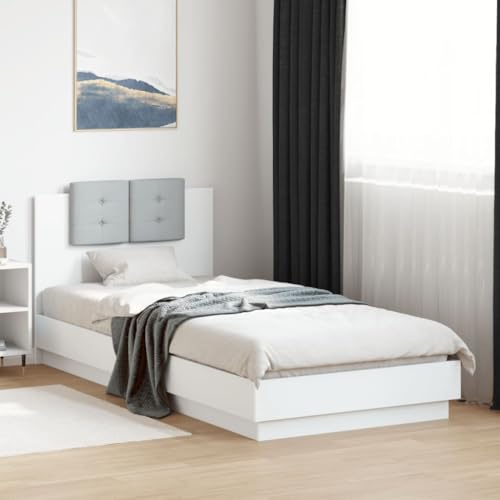 Hoodmeel Bettgestell 100x200 mit LED-Beleuchtung & Lattenrost Holzbett 100x200 mit lattenrost & kopfteil Doppelbett Jugendbett Gästebett-Wei?-100 x 200 cm von Hoodmeel