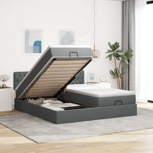 Hoodmeel Boxspringbett 140 x 200 mit matratze und Topper Bett 90 x 200 mit matratze und lattenrost Polsterbett mit Stauraum Doppelbett -Dunkelgrau-200 x 200 cm von Hoodmeel