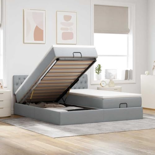 Hoodmeel Boxspringbett 140 x 200 mit matratze und Topper Bett 90 x 200 mit matratze und lattenrost Polsterbett mit Stauraum Doppelbett -Hellgrau-200 x 200 cm Typ 2 von Hoodmeel