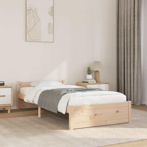 Hoodmeel Massivholzbett 90 x 200 Bett 90 x 200 mit Kopfteil und Lattenrost Bettgestell Doppelbett Jugendbett -Natur-90 x 200 cm von Hoodmeel