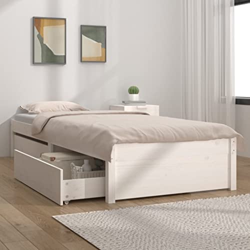 Hoodmeel Massivholzbett Bett 100x200 mit Stauraum Bettgestell mit Schubladen Doppelbett Jugendbett-Wei?-100 x 200 cm von Hoodmeel