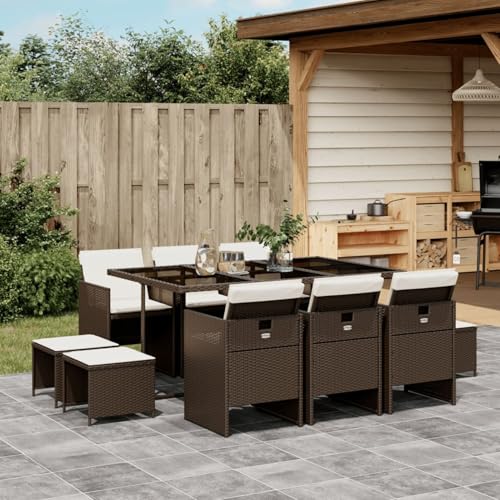 Hoodmeel Rattan Gartenmöbel Set 10 Personen Garten Sitzgruppe 10 Personen Sitzgruppe Outdoor Polyrattan Sitzgruppe Sitzgarnitur Terassenmöbel außen-Braun und Creme-11-tlg Typ 2 von Hoodmeel