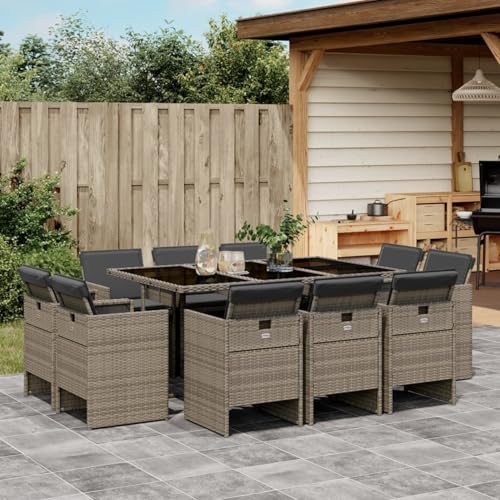 Hoodmeel Rattan Gartenmöbel Set 10 Personen Garten Sitzgruppe 10 Personen Sitzgruppe Outdoor Polyrattan Sitzgruppe Sitzgarnitur Terassenmöbel außen-Grau-11-tlg Typ 2 von Hoodmeel