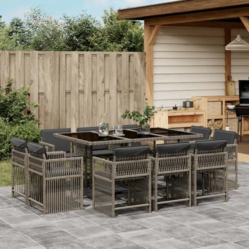 Hoodmeel Rattan Gartenmöbel Set 10 Personen Garten Sitzgruppe 10 Personen Sitzgruppe Outdoor Polyrattan Sitzgruppe Sitzgarnitur Terassenmöbel außen-Grau-11-tlg von Hoodmeel