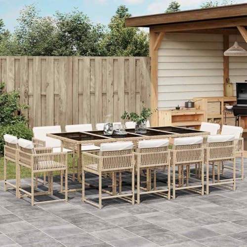Hoodmeel Rattan Gartenmöbel Set 12 Personen Garten Sitzgruppe 12 Personen Sitzgruppe Outdoor Polyrattan Sitzgruppe Sitzgarnitur Terassenmöbel außen-Beige und Creme-13-tlg Typ 2 von Hoodmeel