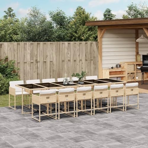 Hoodmeel Rattan Gartenmöbel Set 12 Personen Garten Sitzgruppe 12 Personen Sitzgruppe Outdoor Polyrattan Sitzgruppe Sitzgarnitur Terassenmöbel außen-Beige und Creme-13-tlg Typ 3 von Hoodmeel