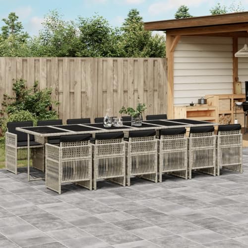 Hoodmeel Rattan Gartenmöbel Set 12 Personen Garten Sitzgruppe 12 Personen Sitzgruppe Outdoor Polyrattan Sitzgruppe Sitzgarnitur Terassenmöbel außen-Hellgrau-13-tlg Typ 3 von Hoodmeel