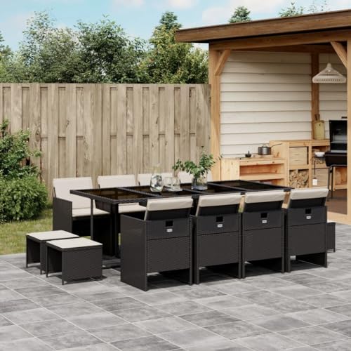 Hoodmeel Rattan Gartenmöbel Set 12 Personen Garten Sitzgruppe 12 Personen Sitzgruppe Outdoor Polyrattan Sitzgruppe Sitzgarnitur Terassenmöbel außen-Schwarz und Creme-13-tlg Typ 3 von Hoodmeel