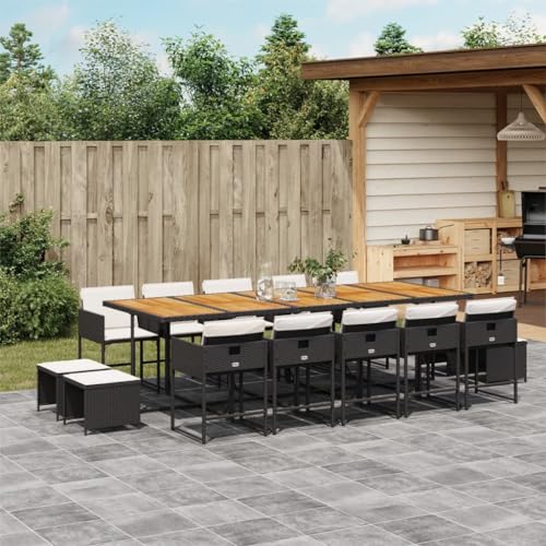 Hoodmeel Rattan Gartenmöbel Set 14 Personen Garten Sitzgruppe 14 Personen Sitzgruppe Outdoor Gartentisch mit stühlen Set Sitzgarnitur Terassenmöbel außen-Schwarz und Creme-15-tlg von Hoodmeel